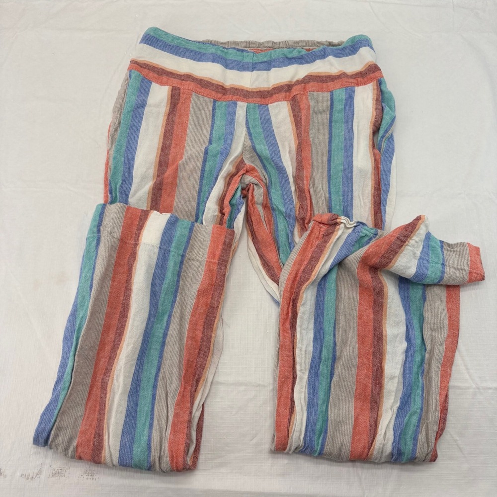 C Est 1946 Womens Multi Color Striped Linen Blend Wide Leg Pants Size M